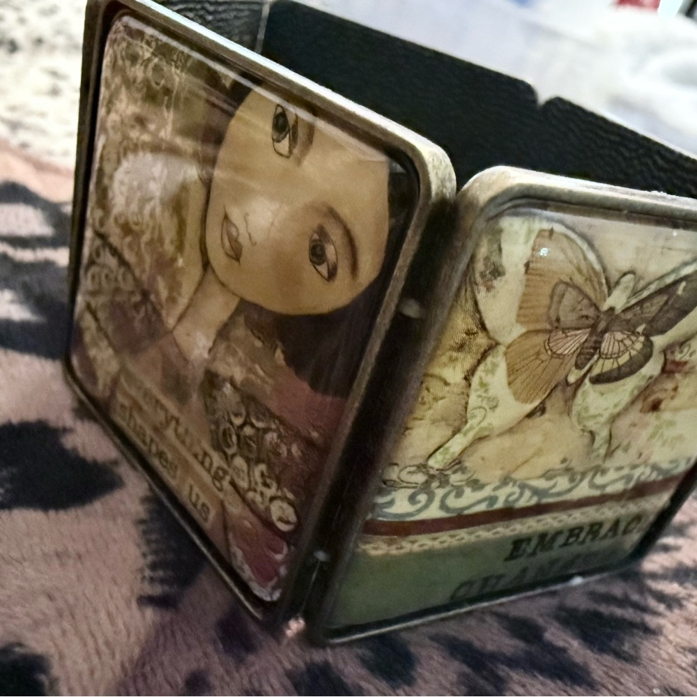 Artistic Cuff Bracelet with Butterfly and Portr